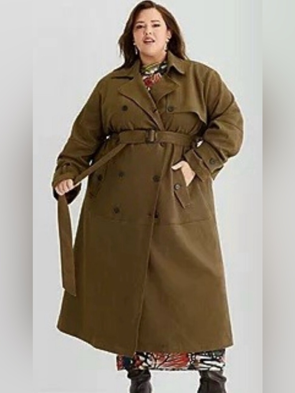 NWT Ashley Graham Brown Double-Breasted Trench Coat with Belt Plus Size 2X